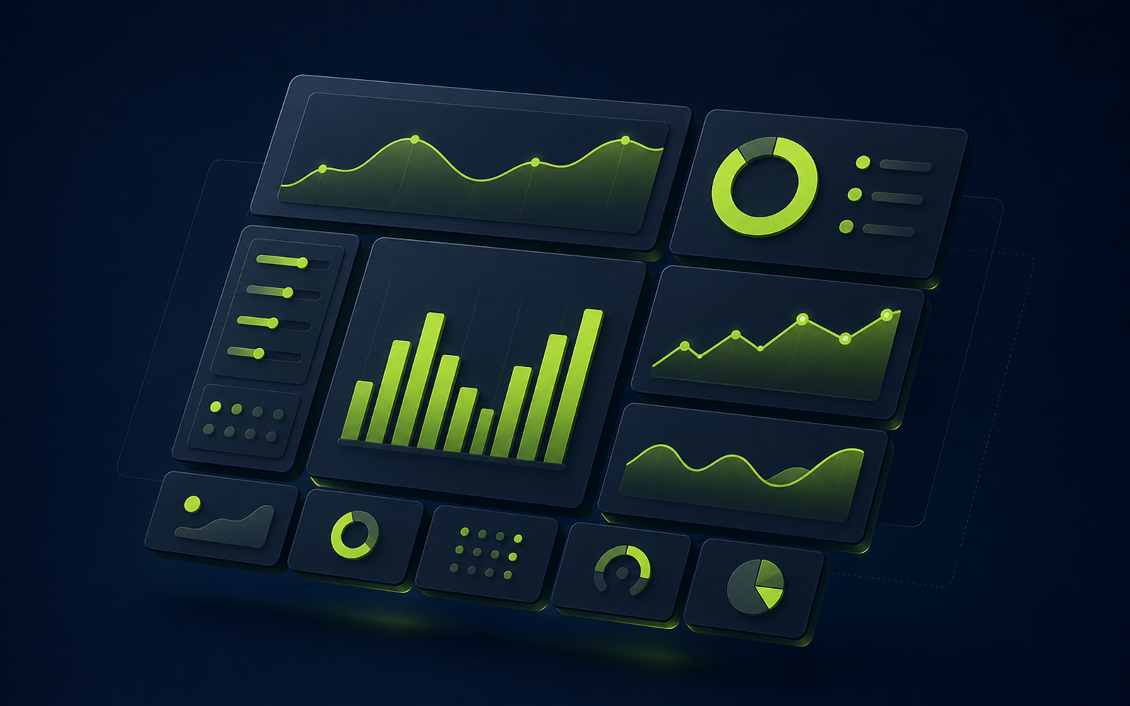 The AIONSITE modular platform — real-time feedback analytics dashboard tiles